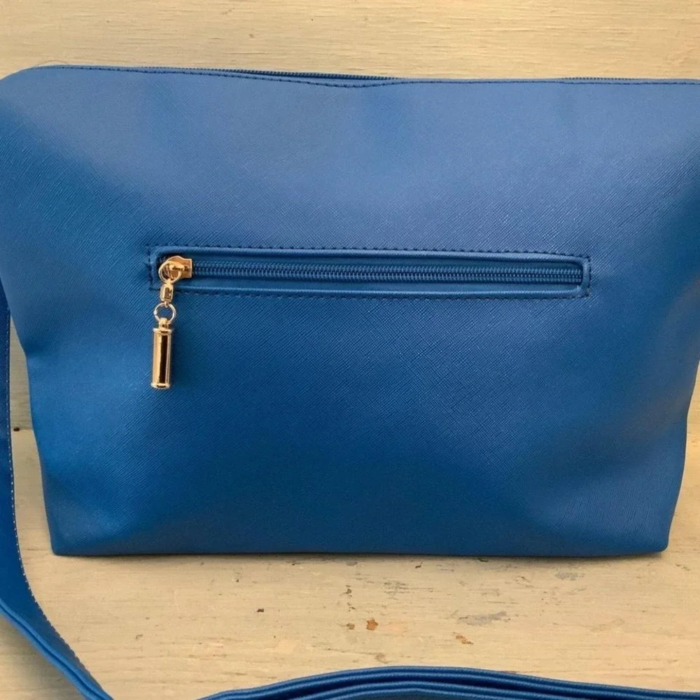 Electric Blue Faux Leather Crossbody Shoulder Bag‎ Purse Like New